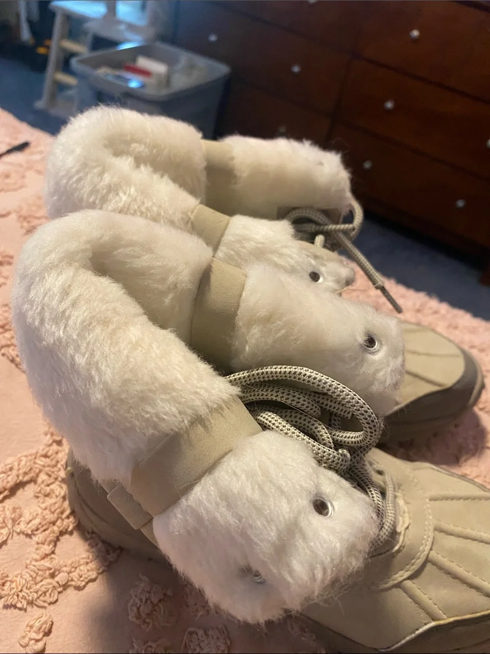 U.S. Polo Assn. Cream Faux-Shearling Lace-Up Winter Boots